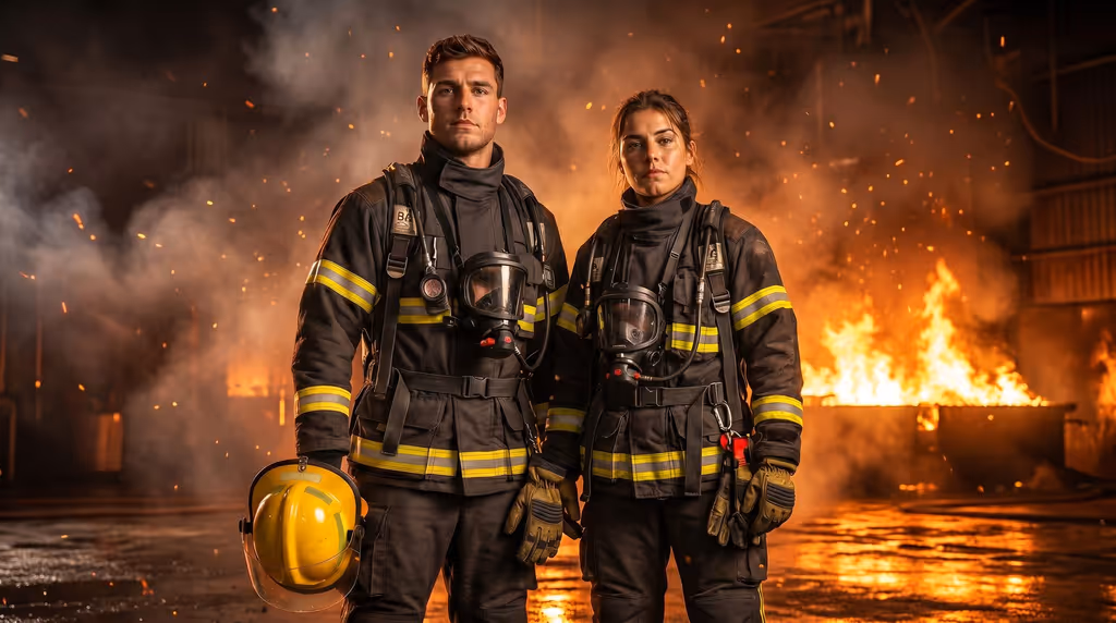 The same two applicants revealed as firefighters in turnout gear
